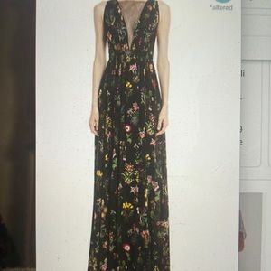 black floral mesh panel dress